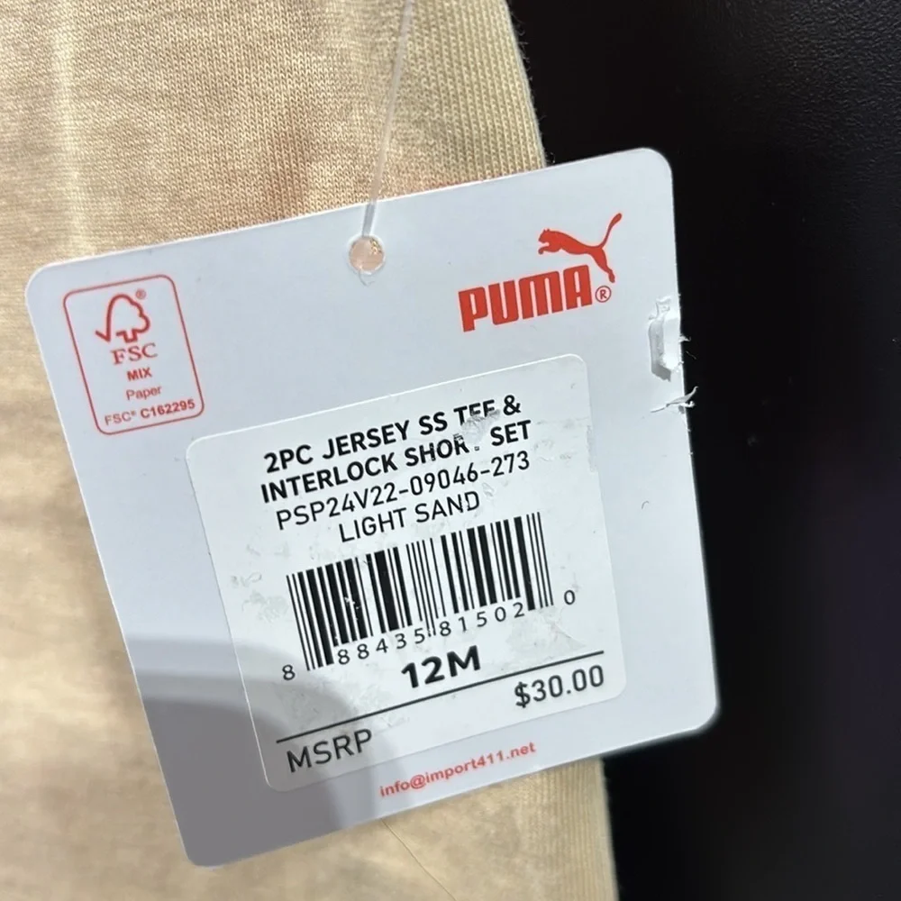 PUMA 2 pc. set short sleeve logo crewneck T, elastic waist logo shorts